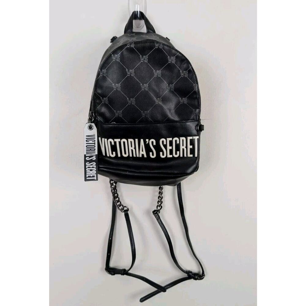 Victoria's Secret Mini Backpack Y2k Black White Gunmetal 10x7.5x4" Vegan VS